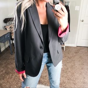 American Eagle Gray Boyfriend Blazer w/ Pink Cuffs